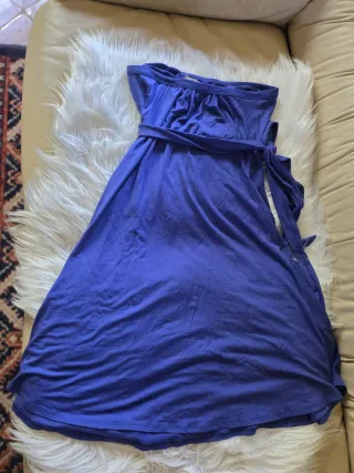 Vestito estivo donna blu senza spalline svasato