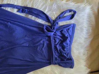 Vestito estivo donna blu senza spalline svasato