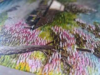 Cuadro bordado japonés paisaje río