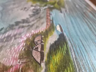 Cuadro bordado japonés paisaje río