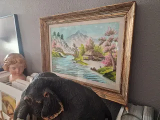 Cuadro bordado japonés paisaje río