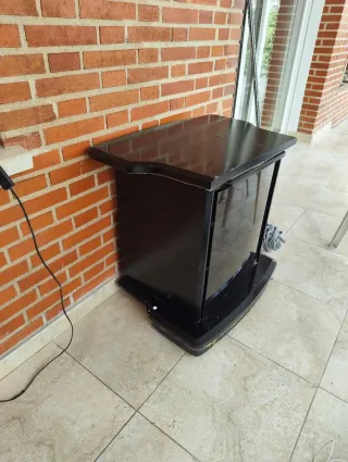 Mueble TV cristal y madera negro