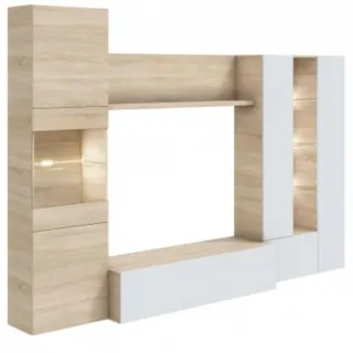 Mueble TV moderno madera y blanco