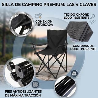 2 Sillas Plegables Negras con Portavasos