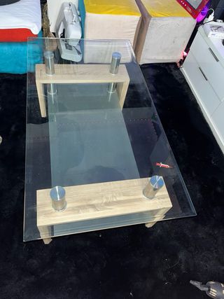 Mesa centro cristal y madera