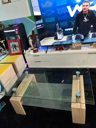 Mesa centro cristal y madera