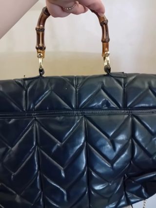 Borsa Intrend blu con manici in bambù