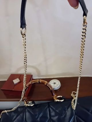 Borsa Intrend blu con manici in bambù