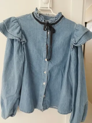 Camisa vaquera Zara volantes lazo