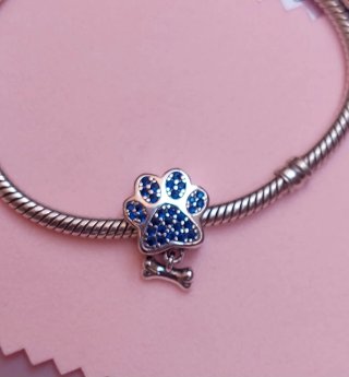 Charm Encantadora Huella Perro Plata S925 Azul