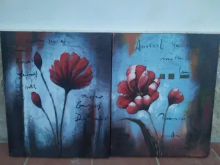 Cuadro Decoración Flores Rojas y Azules