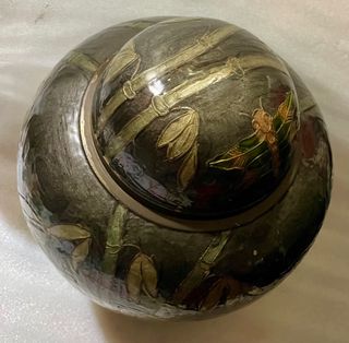 Jarrón Tibor Latón Policromado pintado mano-Bambú