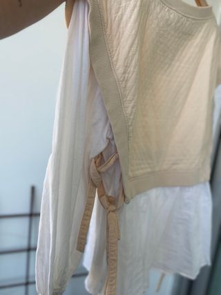 Sobrecamisa Zara Beige y Blanca Mujer