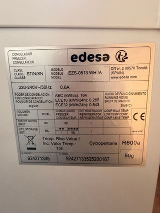 Congelador Edesa bajo blanco