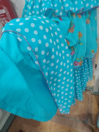 Vestido Flamenco Azul Flores y Lunares