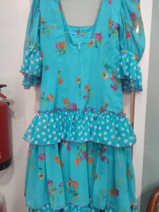 Vestido Flamenco Azul Flores y Lunares
