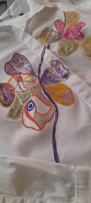 Camisa blanca pintada a mano - Única- manga larga