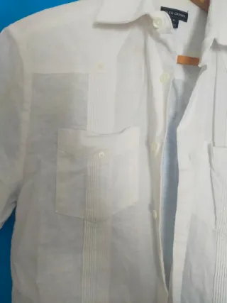 Guayabera Oleg Cassini Lino Blanca Talla S