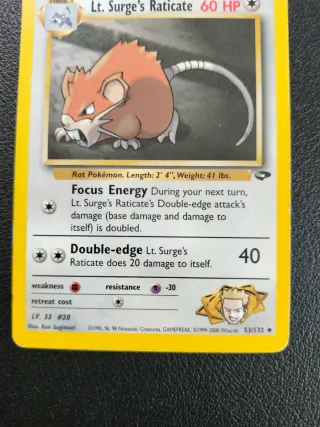 Carta Pokémon Lt. Surge's Raticate 60 HP