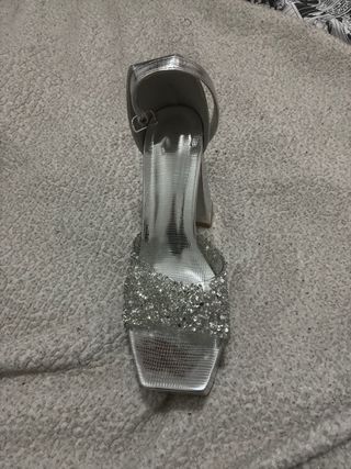 Tacones plateados plataforma talla 37