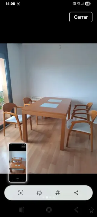 Conjunto mesas y sillas madera y cristal