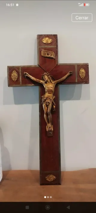 Crucifijo Madera y Bronce Antiguo
