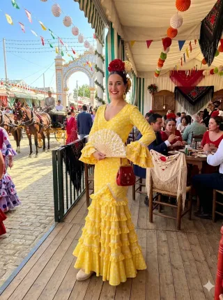 Vestido Sevillana Amarillo Lunares