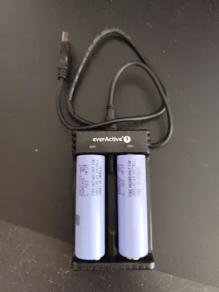 Caricabatterie EverActive con 2 batterie Samsung INR2170