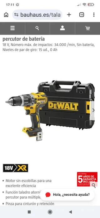 Atornillador percutor DeWalt 18V