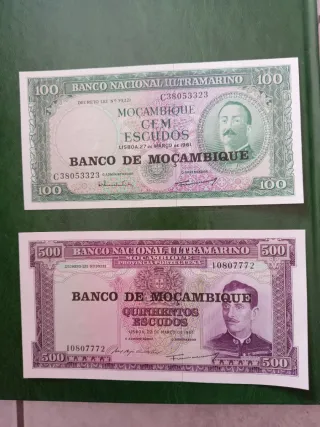 Banconote Mozambico 100 e 500 Escudos
