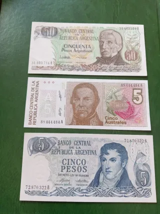 3 Banconote argentine: 50, 5, 5