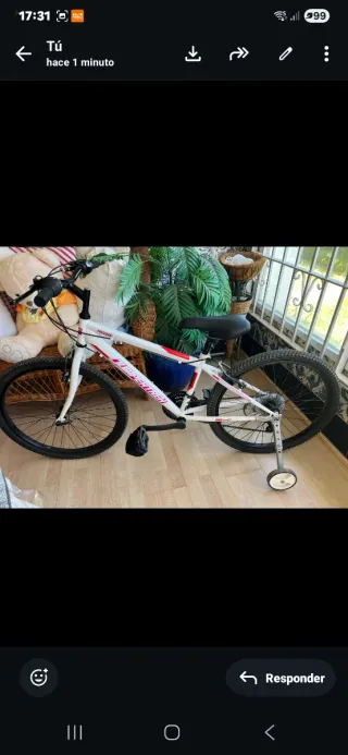 Bicicleta infantil blanca con ruedines