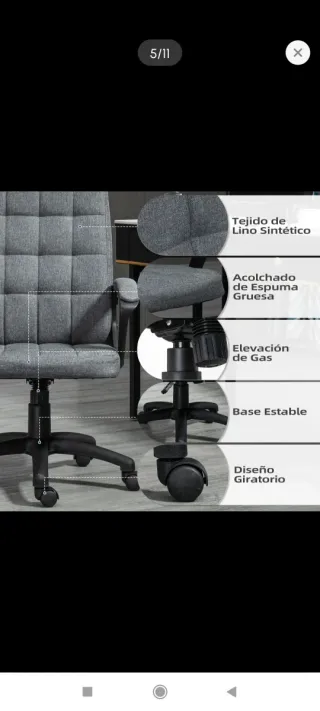 Silla de oficina gris regulable