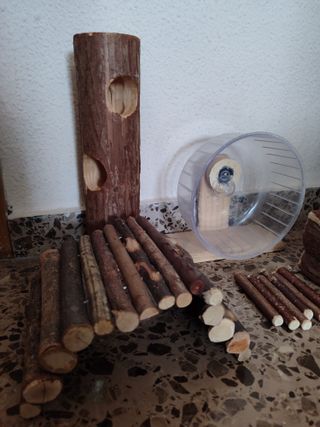 Accesorios para roedores: túnel, rueda y bebedero