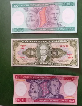 Banconote Brasil 10, 100, 200 Cruzeiros  FDS
