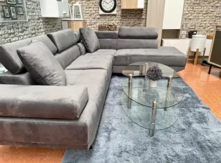 Sofá Rinconera Gris Terciopelo