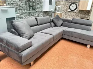 Sofá Rinconera Gris Terciopelo