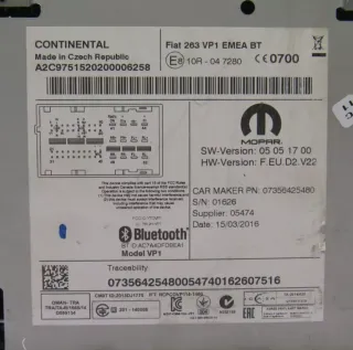 Sistema de Navegación GPS FIAT DOBLO 07356425480 A2C97515202