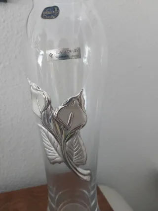 Jarrón Cristal Bohemia Plata Flores