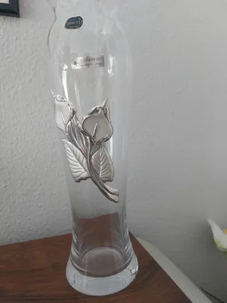 Jarrón Cristal Bohemia Plata Flores