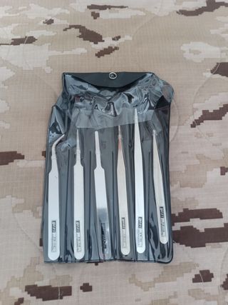 Set de 6 pinzas de precisión acero inoxidable