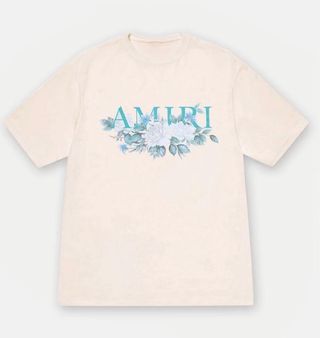 Camiseta Amiri floral beige y turquesa