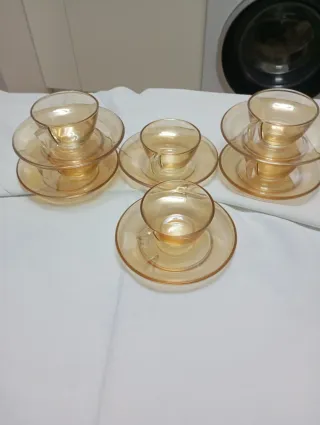 6 Tazas y Platos Duralex beige claro Cristal