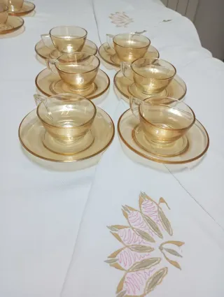 6 Tazas y Platos Duralex beige claro Cristal