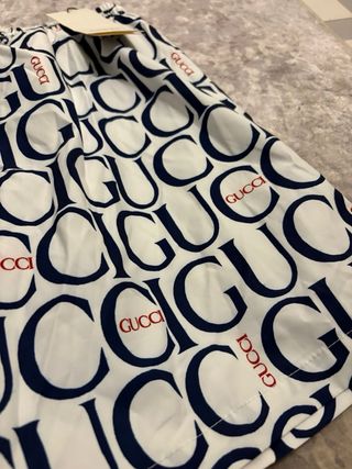 Bañador Gucci Logo Blanco y Azul