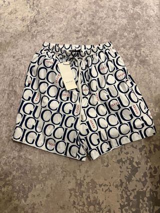 Bañador Gucci Logo Blanco y Azul