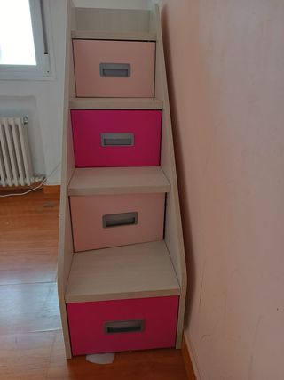 Mueble Escalera con Cajones Rosa y Blanco