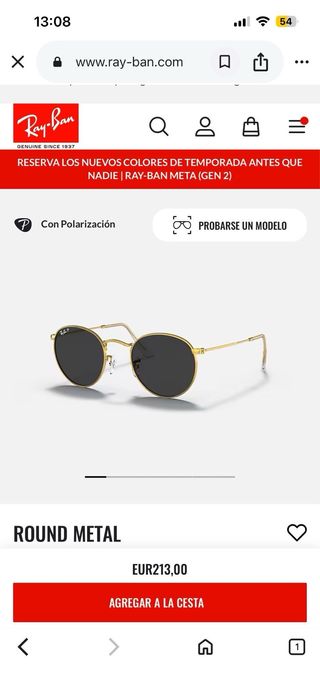 Gafas de sol Ray-Ban negras y doradas