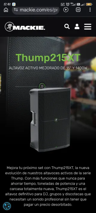 Alquiler Altavoz Mackie Thump215XT 1400W Bluetooth