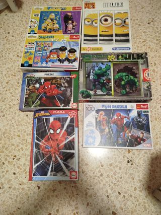 Lote Puzzles Minions, Spiderman y Hulk
